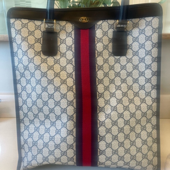 GUGGI MONOGRAM GG LARGE SHOPPER TOTE! Navy red! STUNNING!!!! - Picture 3 of 14